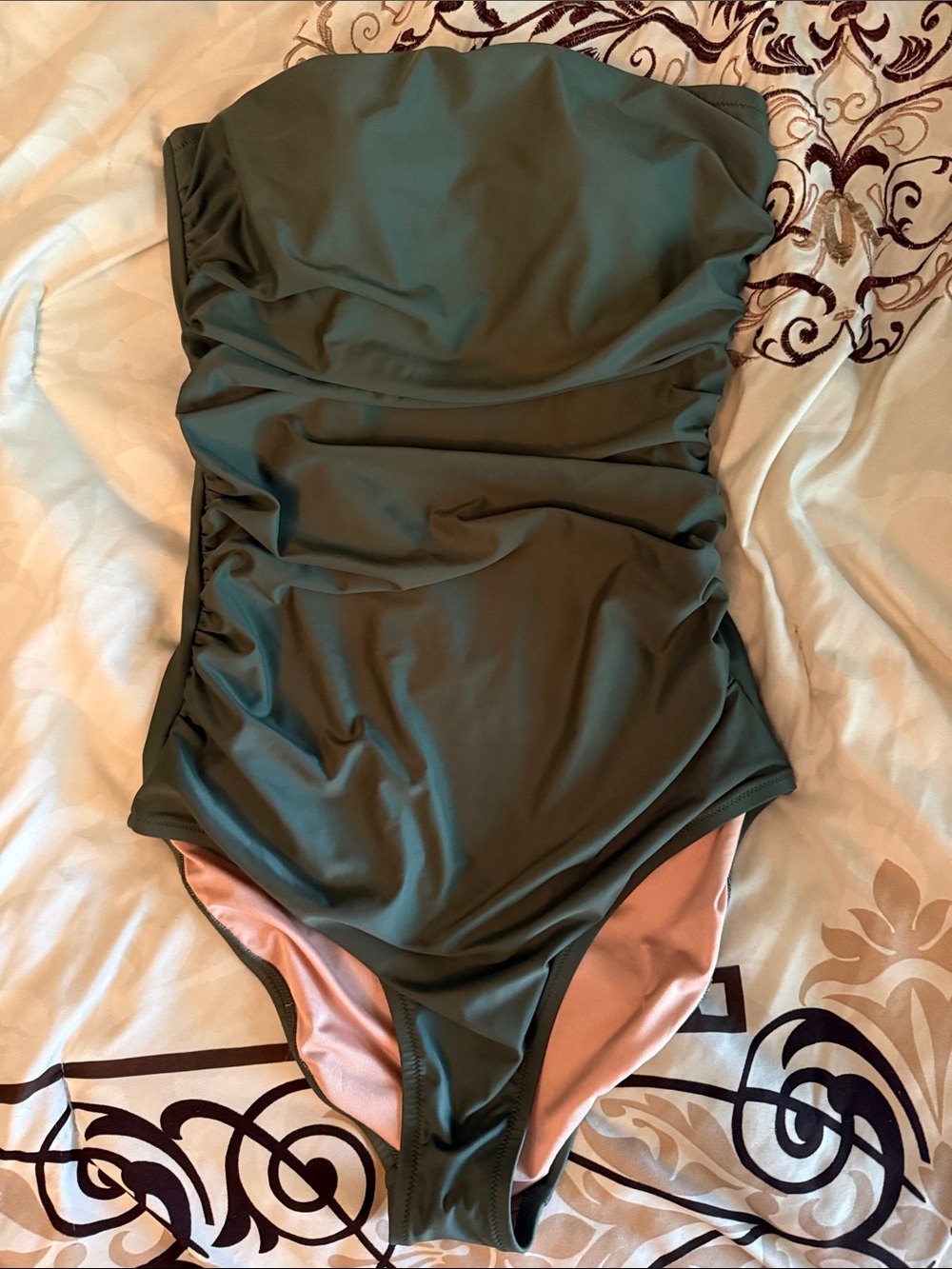 Jcrew strapless one piece swimsuit olive green size 10 tall